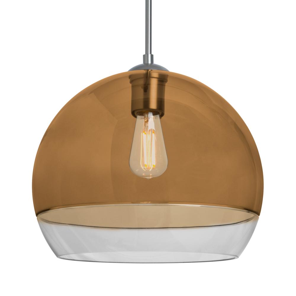 Besa, Ally 12 Cord Pendant, Amber/Clear, Satin Nickel Finish, 1x5W LED Filament, 15Ft. Cord