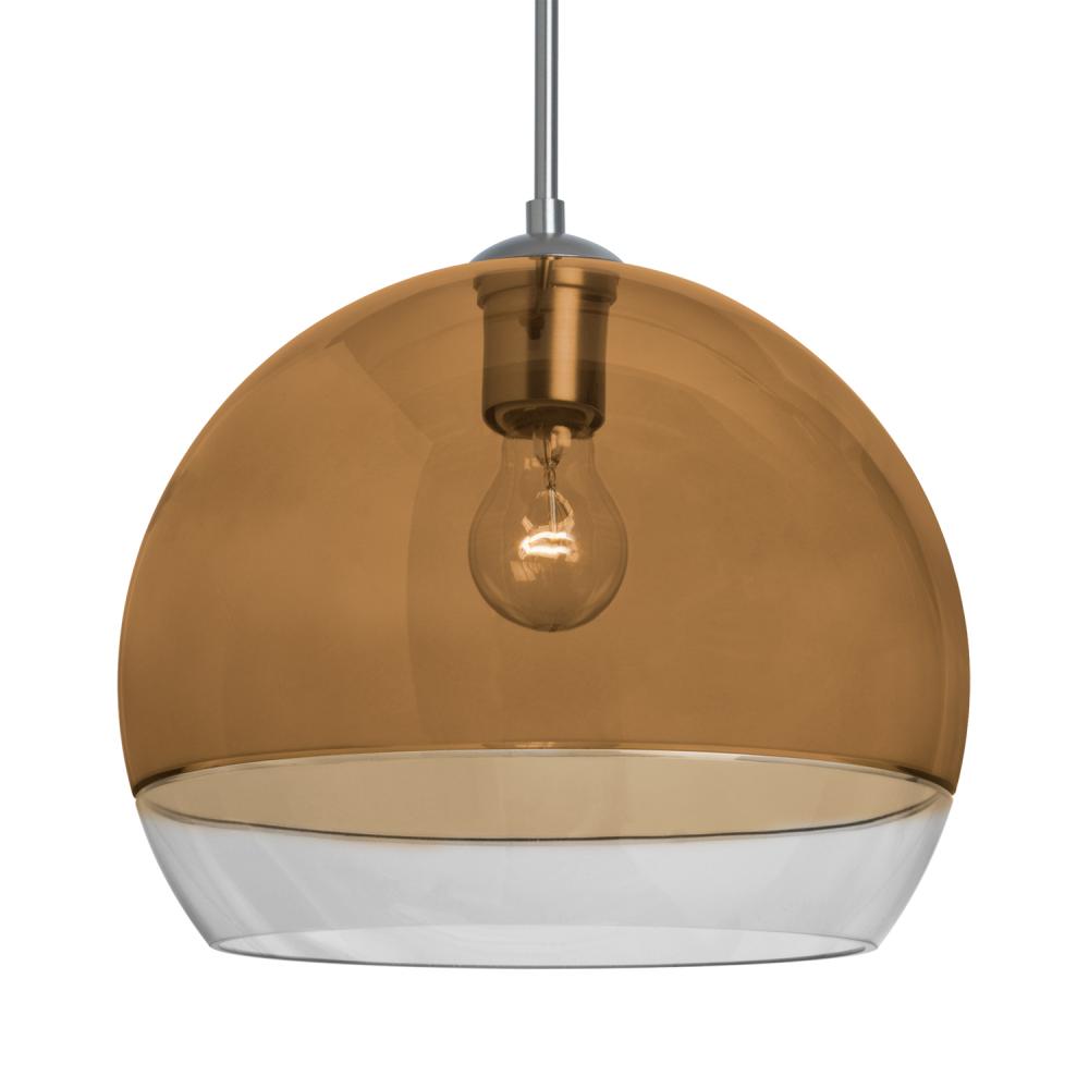 Besa, Ally 12 Cord Pendant, Amber/Clear, Satin Nickel Finish, 1x60W Medium Base, 15Ft. Cord