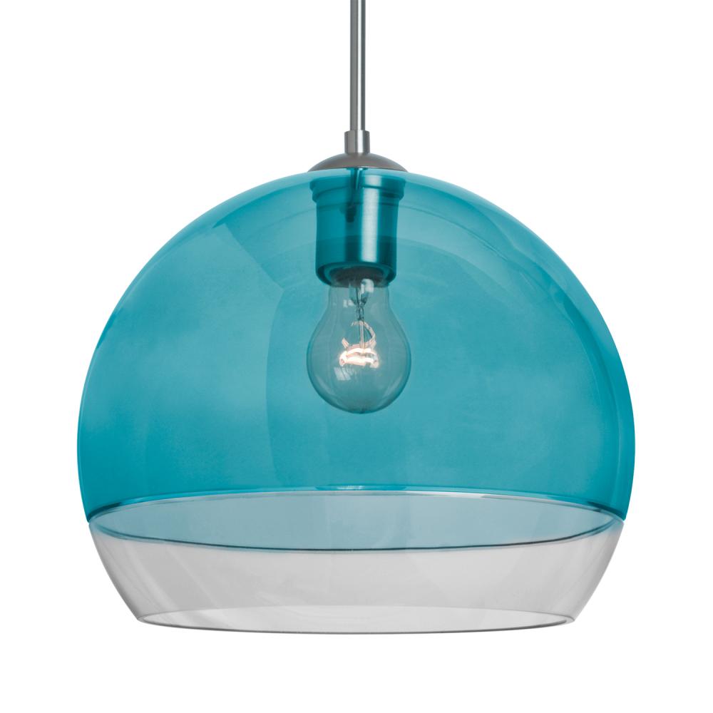 Besa, Ally 12 Cord Pendant, Coral Blue/Clear, Satin Nickel Finish, 1x60W Medium Base, 15Ft. Cord