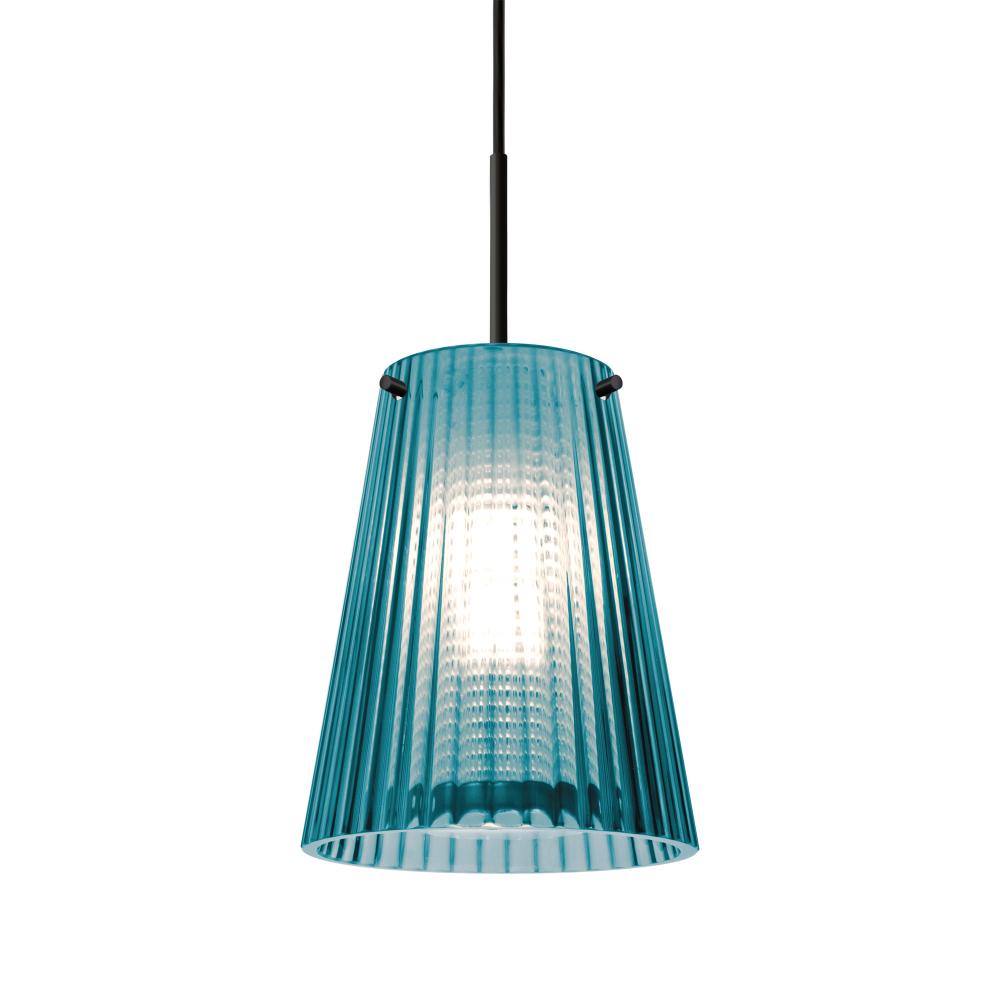 Besa Dion Pendant, Blue Shade, Black Finish, 1x60W Medium Base