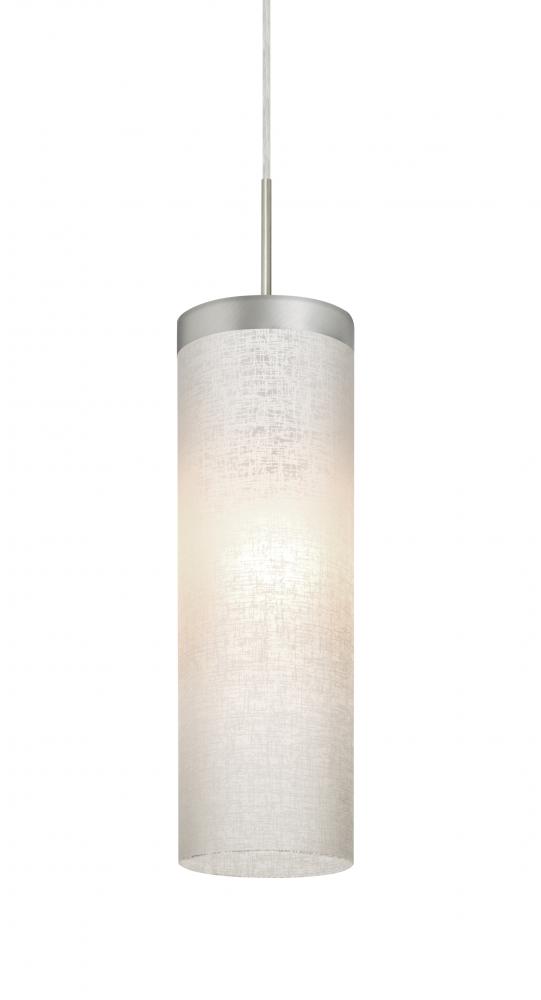 Besa Friz Cord Pendant, White Linen, Satin Nickel Finish, 1x75W Medium Base