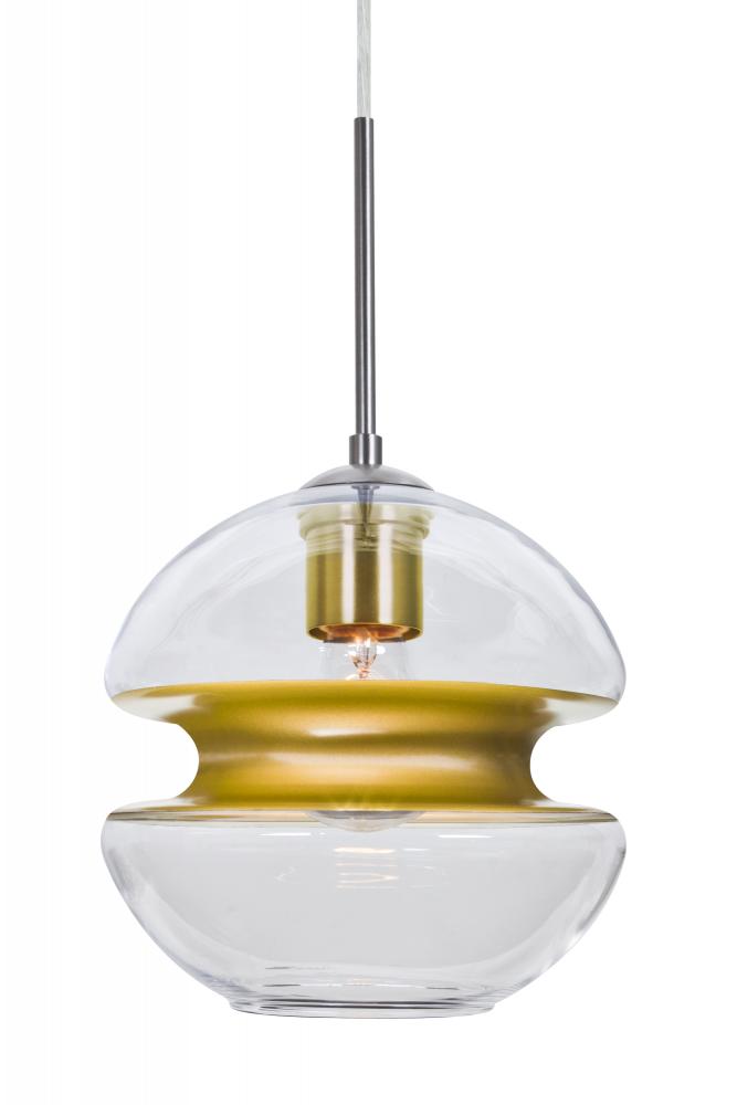 Besa, Hula 8 Cord Pendant, Clear/Gold, Satin Nickel Finish, 1x60W Medium base