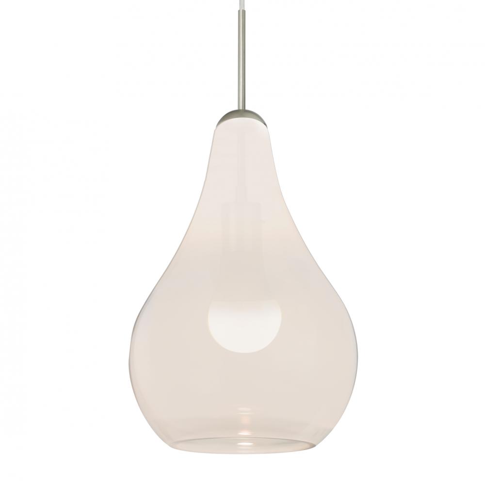 Besa, Leon Cord Pendant, Milky White, Satin Nickel Finish, 1x9W LED, 15Ft Option
