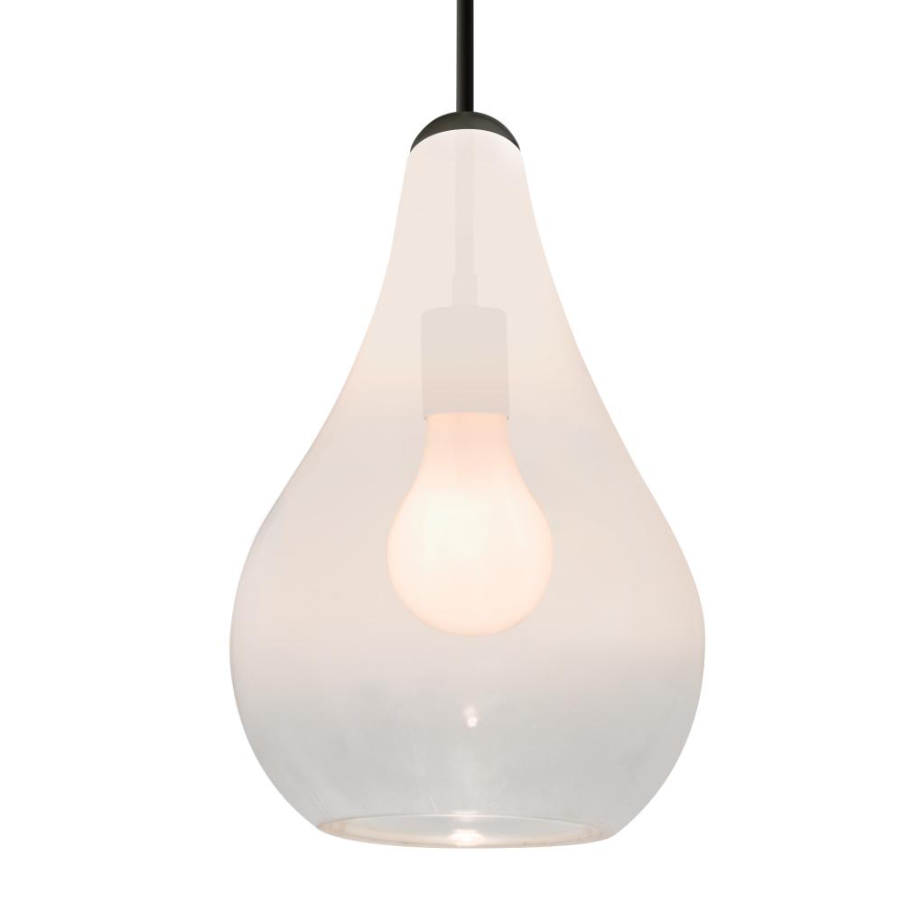 Besa, Leon Cord Pendant, Milky White/Clear, Black Finish, 1x60W Medium base