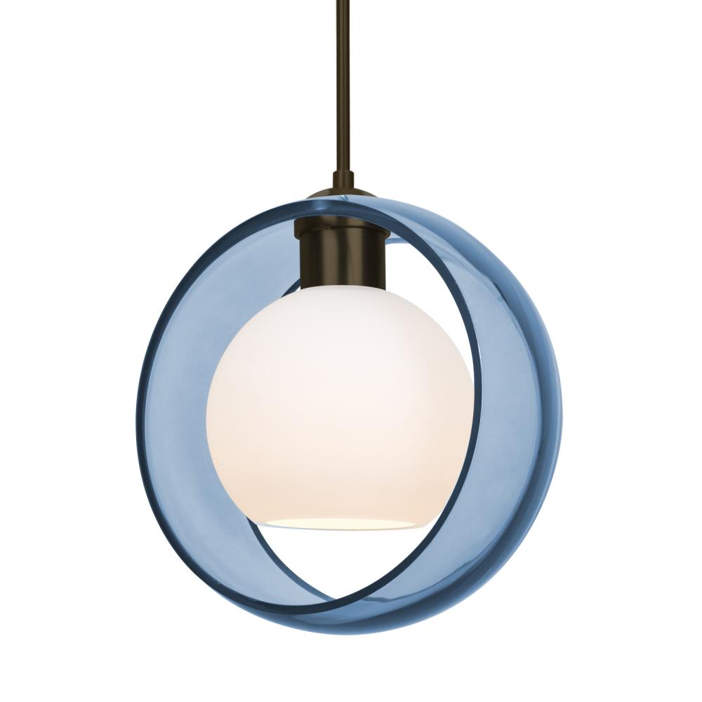 Besa Mana Pendant, Blue/Opal, Bronze Finish, 1x9W LED, 15Ft. Cord