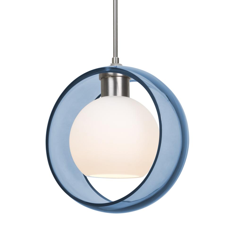 Besa Mana Pendant, Blue/Opal, Satin Nickel Finish, 1x9W LED, 15Ft. Cord