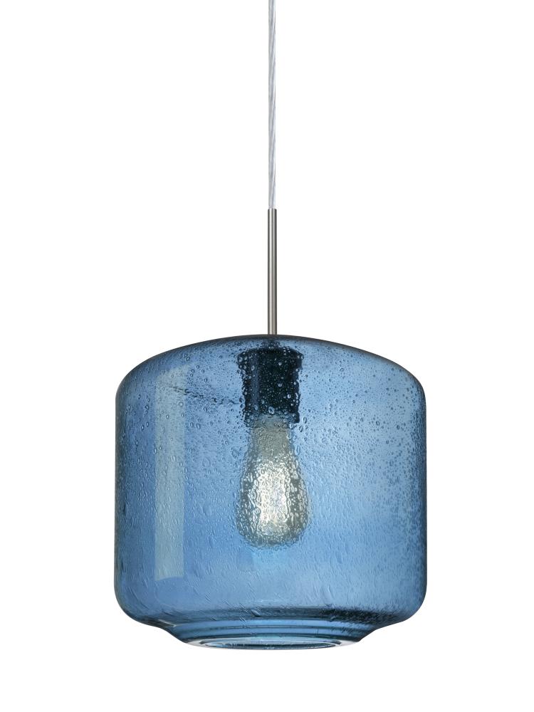 Besa Niles 10 Pendant, Blue Bubble, Satin Nickel Finish, 1x4W LED Filament, 15Ft. Cord