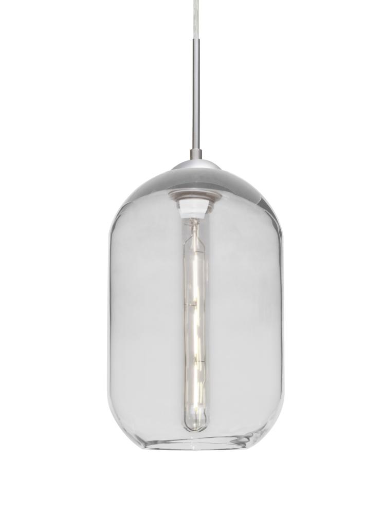 Besa, Omega 12 Cord Pendant, Clear, Satin Nickel Finish, 1x4W LED Filament, 15Ft. Cor