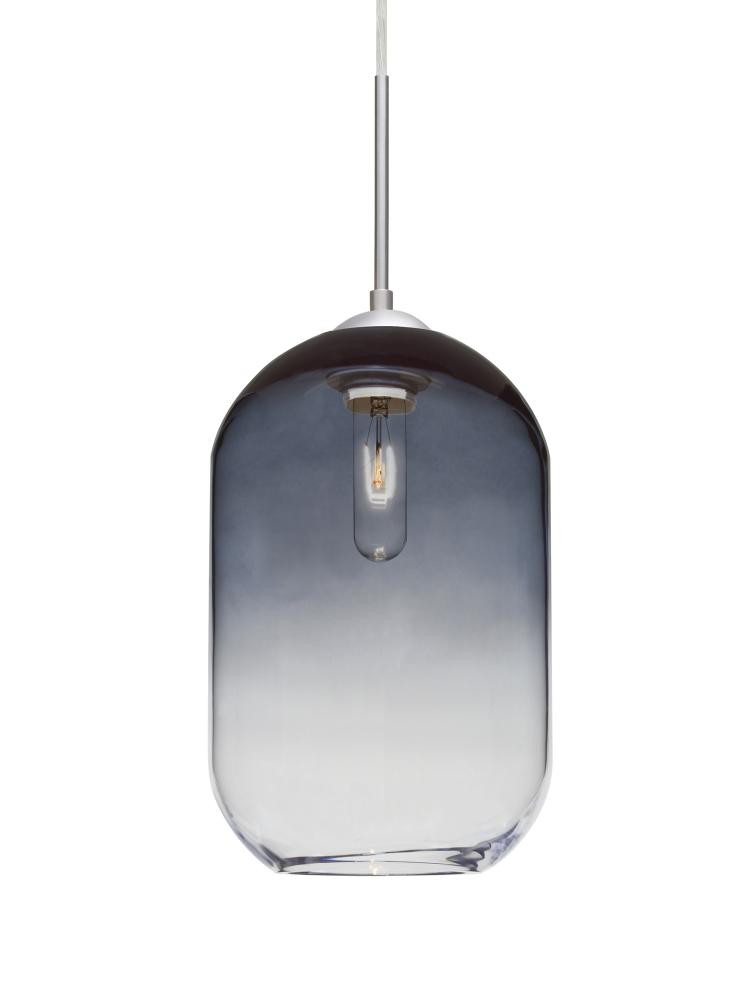 Besa, Omega 12 Cord Pendant, Steel/Clear, Satin Nickel Finish, 1x60W Medium Base, 15Ft. Cord