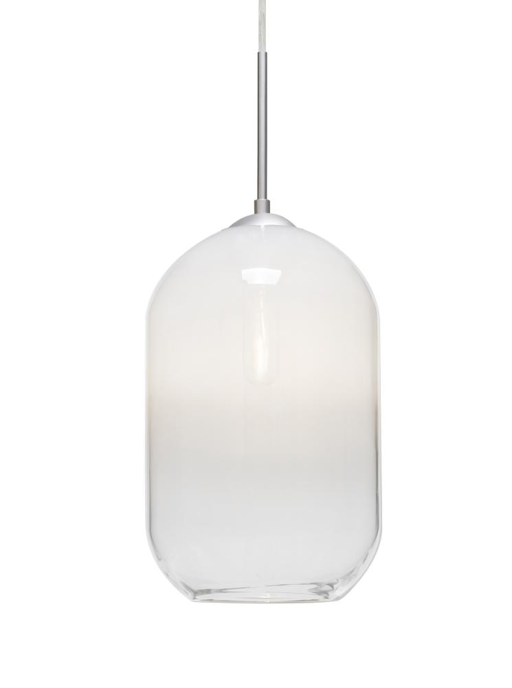 Besa, Omega 12 Cord Pendant, White/Clear, Satin Nickel Finish, 1x60W Medium Base, 15Ft. Cord