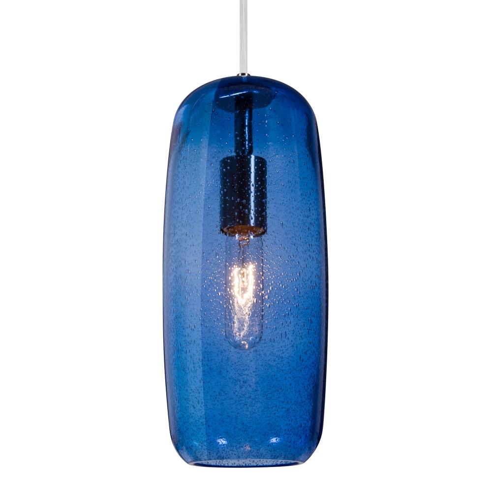 Besa, Pinot 13 Cord Pendant, Blue Bubble, Satin Nickel FInish 1x4W LED Filament