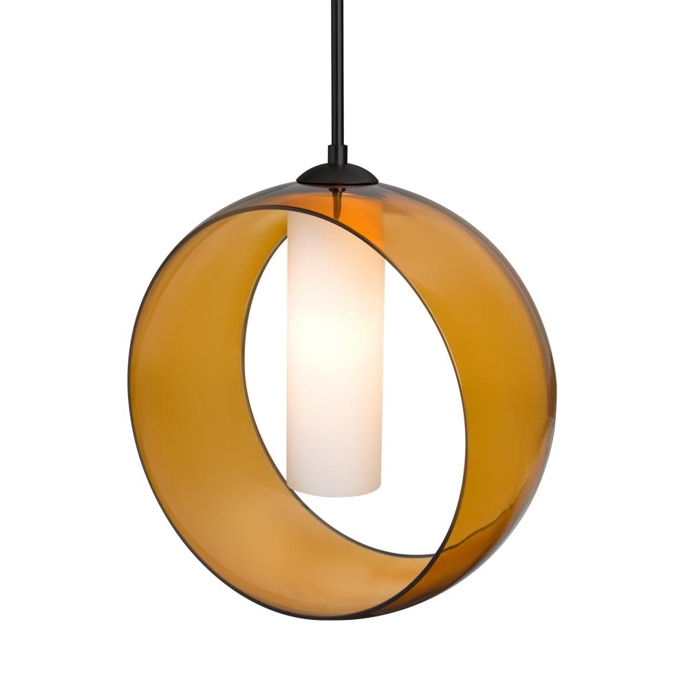 Besa, Plato Cord Pendant, Amber/Opal, Black Finish, 1x60W Medium Base