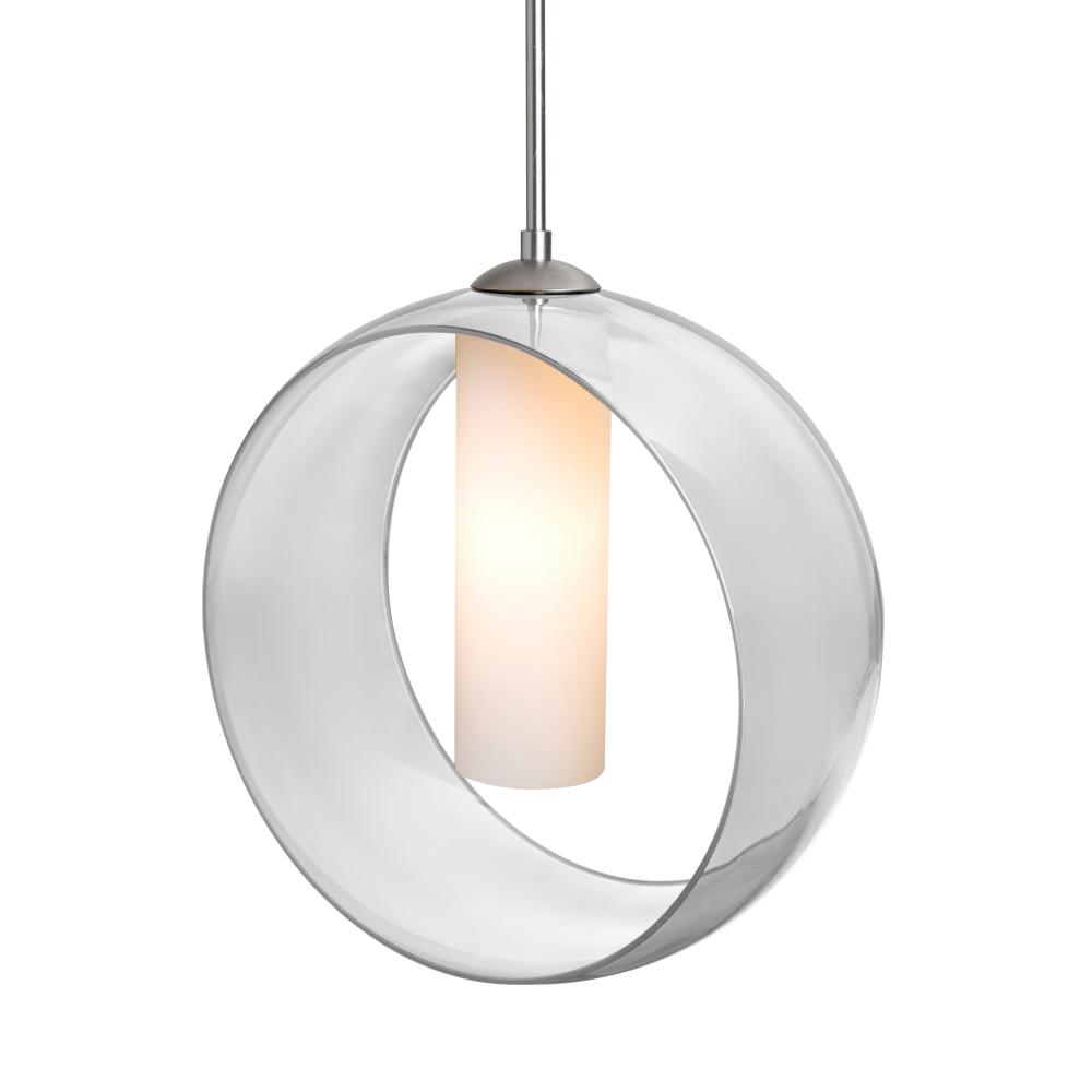 Besa, Plato Cord Pendant, Clear/Opal, Satin Nickel Finish, 1x5W LED, 15Ft. Cord