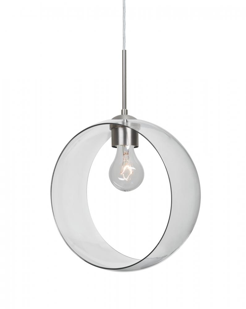 Besa, Plato Cord Pendant, Clear, Satin Nickel Finish, 1x60W Medium Base, 15Ft. Cord