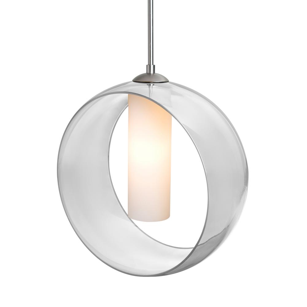 Besa, Plato Cord Pendant, Clear/Opal, Satin Nickel Finish, 1x60W Medium Base, 15Ft. C