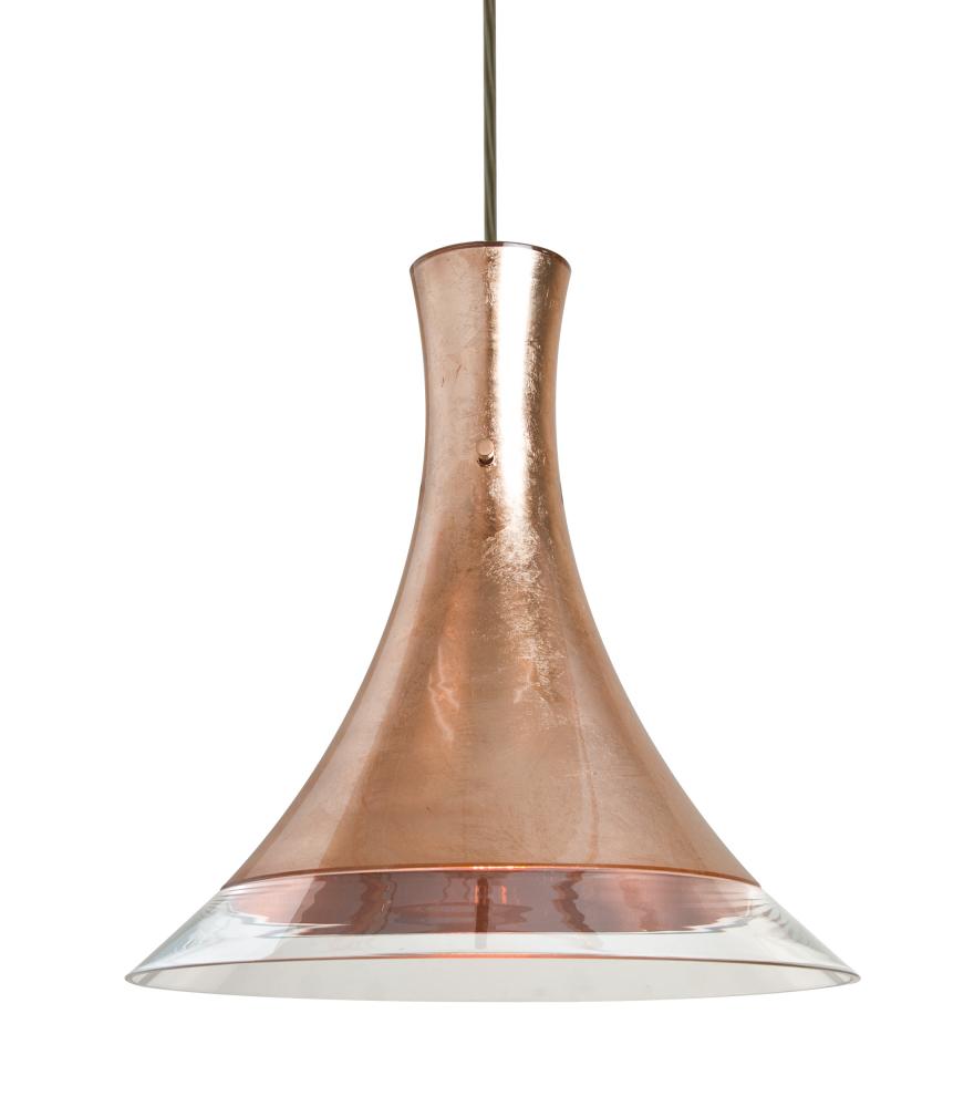 Besa, Rio Cord Pendant, Copper Foil/Clear, Bronze Finish, 1x9W LED