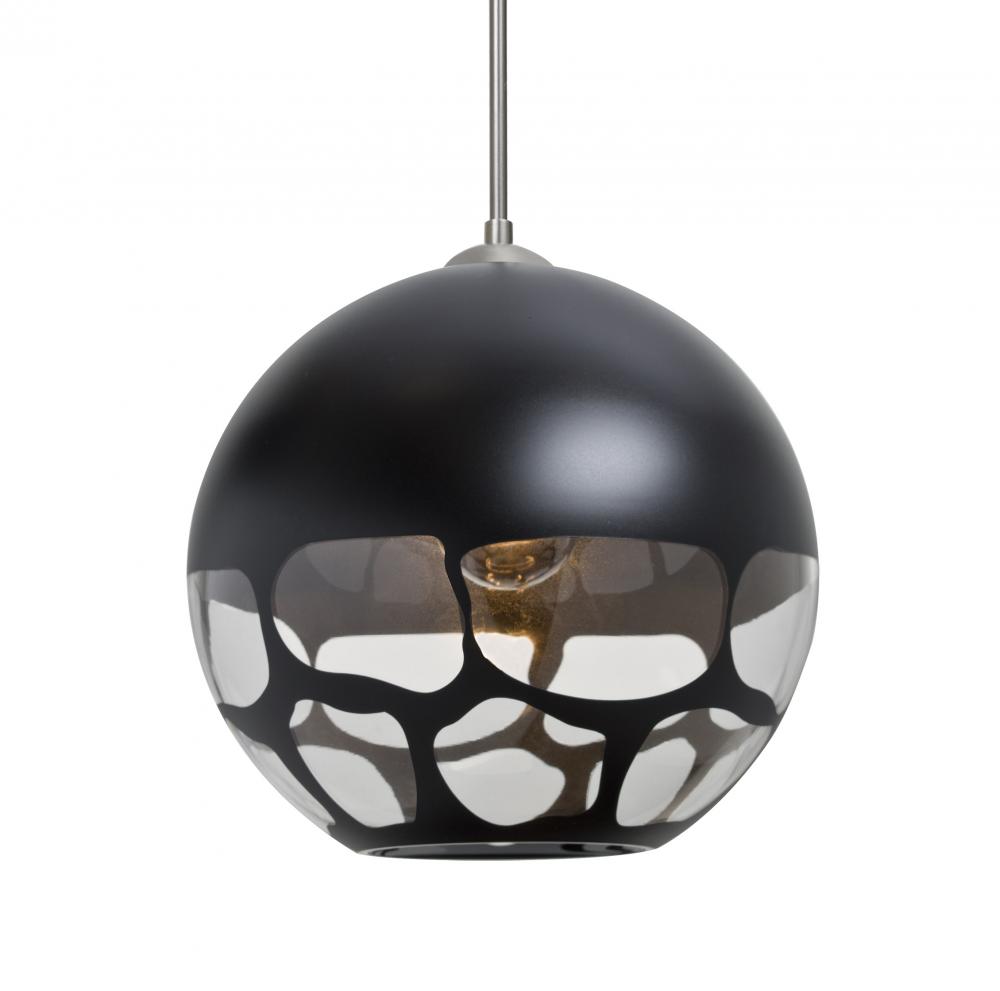 Besa, Rocky Cord Pendant, Black, Satin Nickel Finish, 1x60W Medium Base, 15Ft. Cord