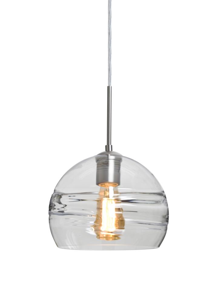 Besa Spirit 8 Pendant, Clear, Satin Nickel Finish, 1x8W LED Filament, 15Ft. Cord