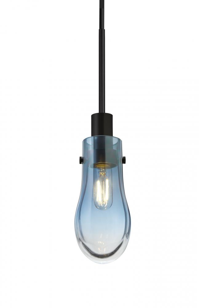 Besa, Wish Cord Pendant, Blue/Clear, Black Finish, 1x4W LED Filament