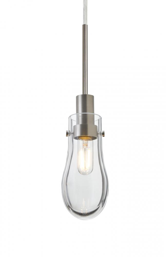 Besa, Wish Cord Pendant, Clear, Satin Nickel Finish, 1x40W E12 Base
