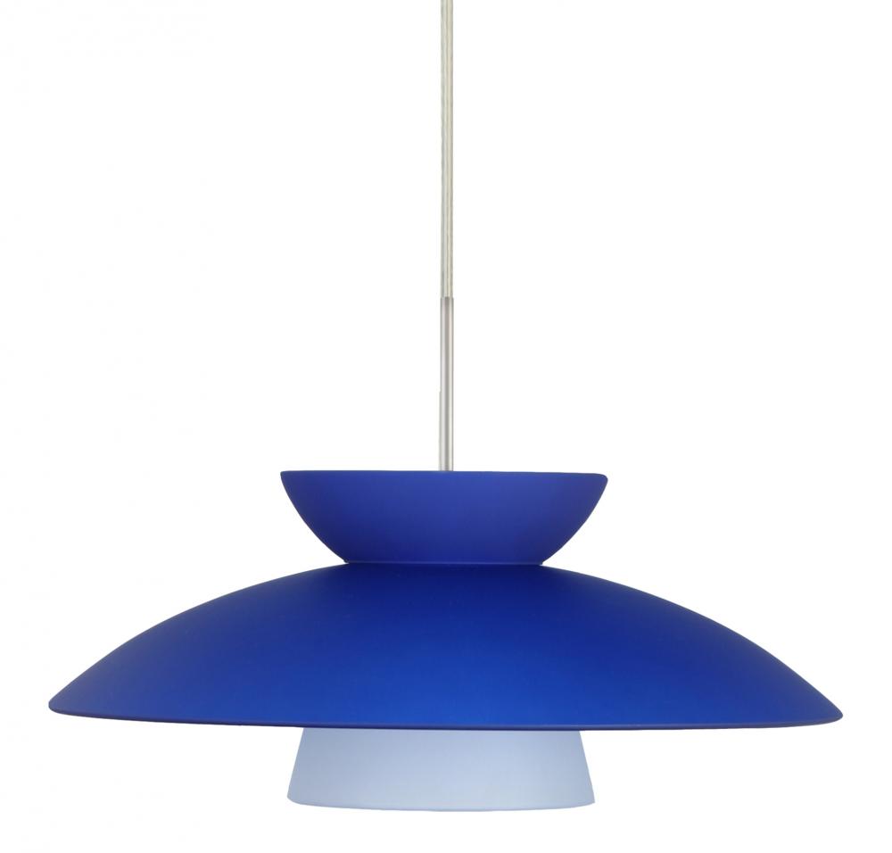 Besa Trilo 15 Pendant Blue Matte Satin Nickel 1x9W LED, 15Ft. Cord