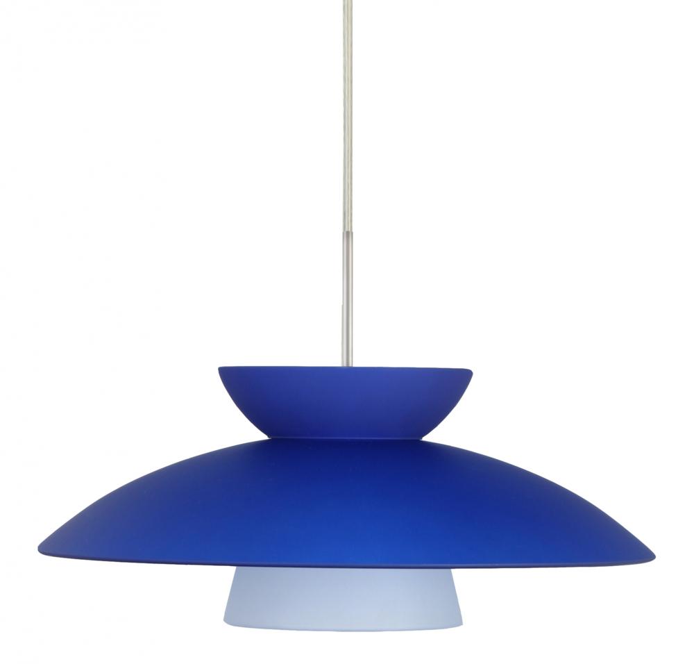 Besa Trilo 15 Pendant Satin Nickel Blue Matte 1x75W Medium Base, 15Ft. Cord