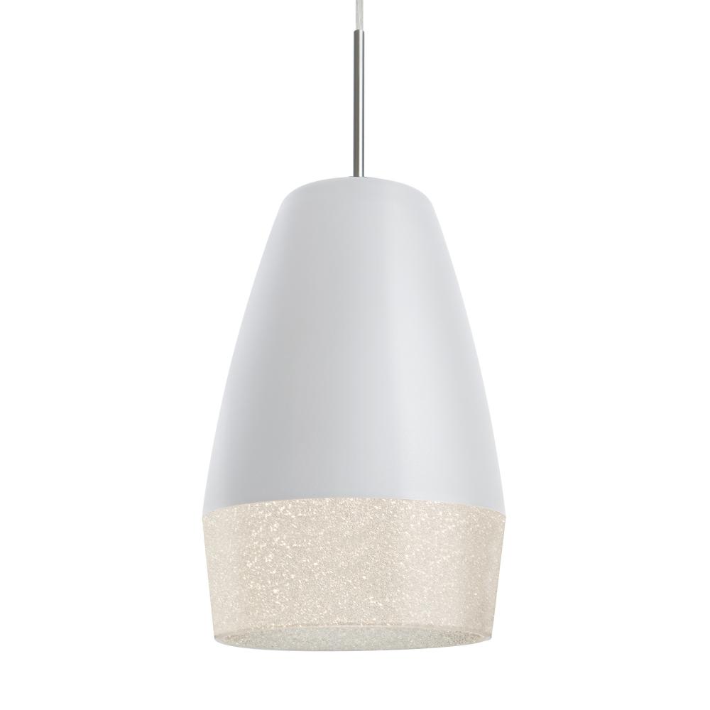 Besa, Abu 12 Cord Pendant, White/Glitter, Satin Nickel Finish, 1x9W LED, 15Ft Option