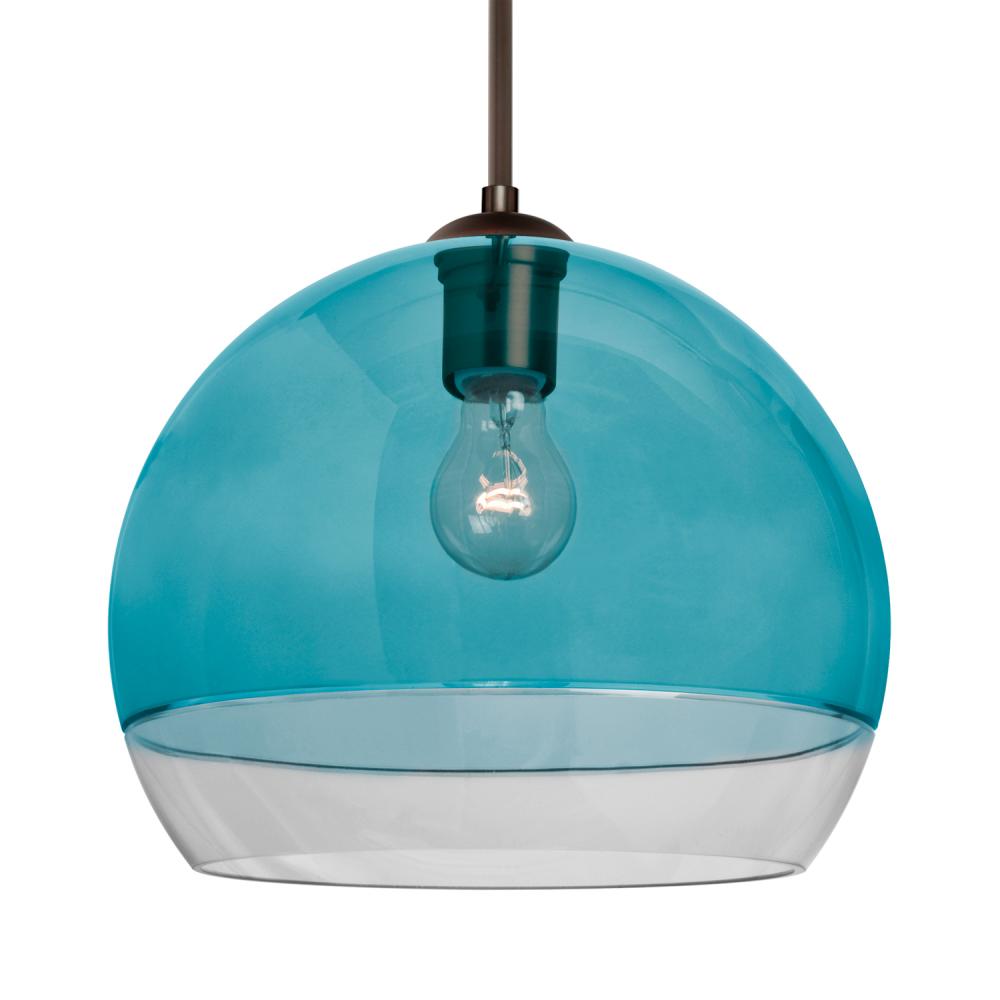 Besa, Ally 12 Cord Pendant, Coral Blue/Clear, Bronze Finish, 1x60W Medium Base, 15Ft. Cord