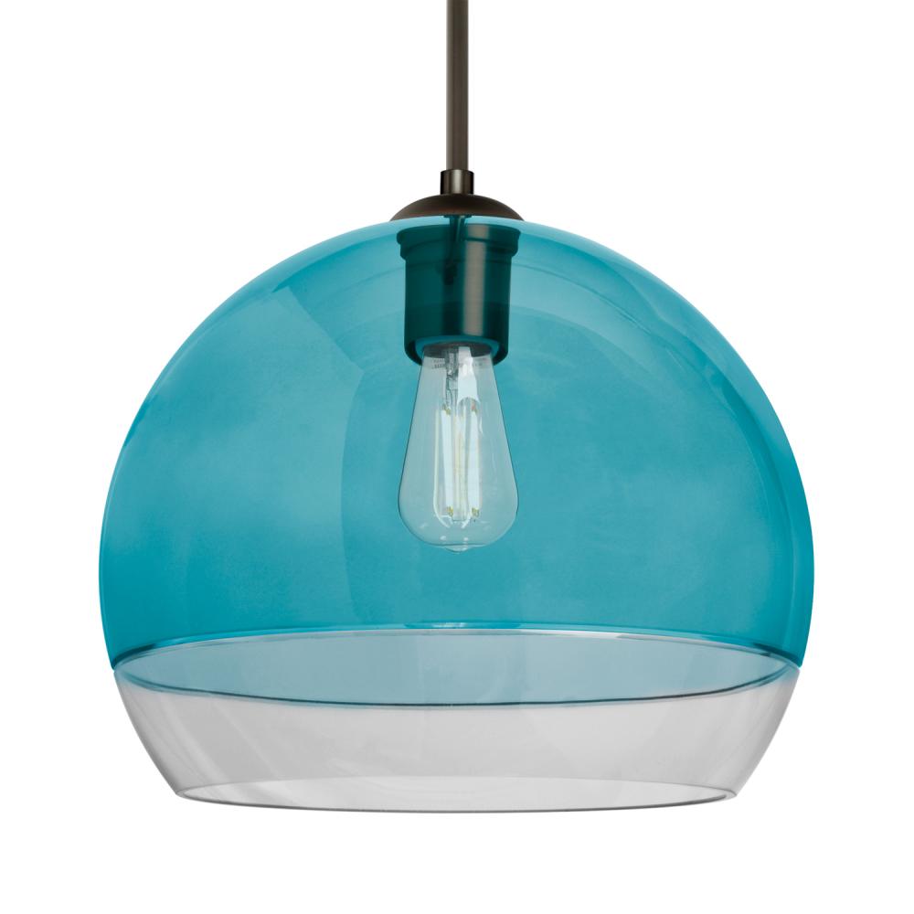 Besa, Ally 12 Cord Pendant, Coral Blue/Clear, Bronze Finish, 1x5W LED Filament, 15Ft. Cord