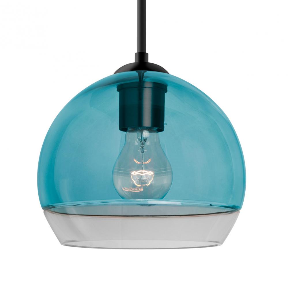 Besa, Ally 8 Cord Pendant, Coral Blue/Clear, Black Finish, 1x60W Medium Base