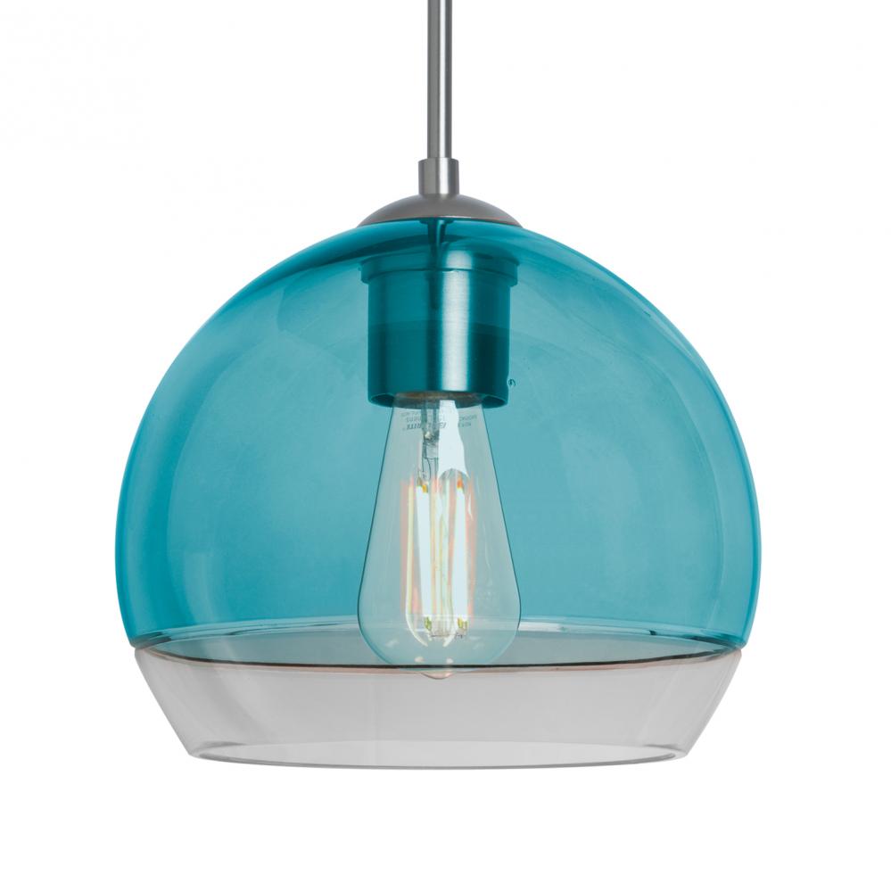 Besa, Ally 8 Cord Pendant, Coral Blue/Clear, Satin Nickel Finish, 1x5W LED Filament, 15Ft. Cord
