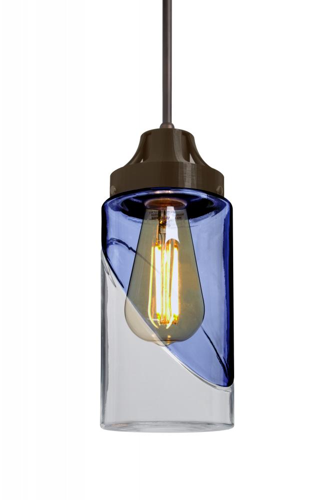 Besa, Blink Cord Pendant, Trans. Blue/Clear, Bronze Finish, 1x4W LED Filament, 15Ft. Cord