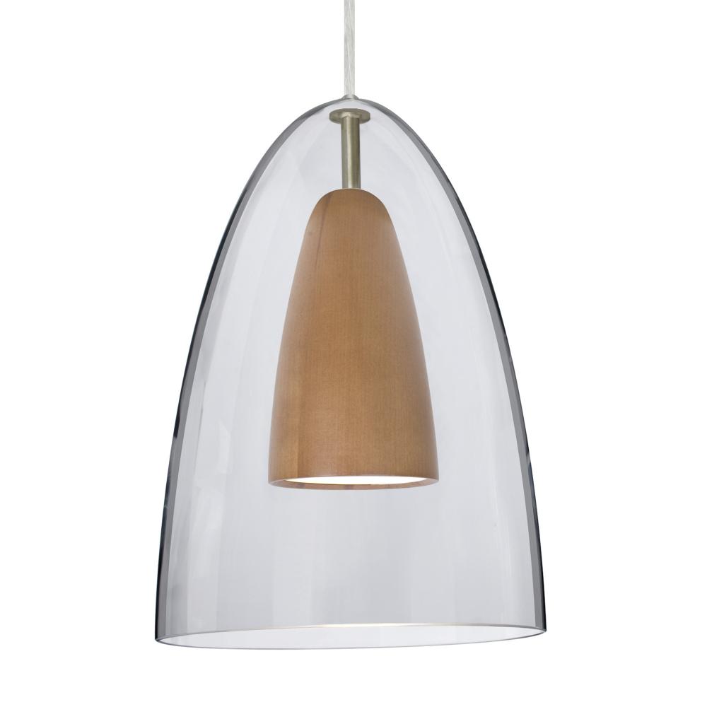 Besa, Dano Cord Pendant, Clear/Medium, Satin Nickel Finish, 1x9W LED, 15Ft. Cord