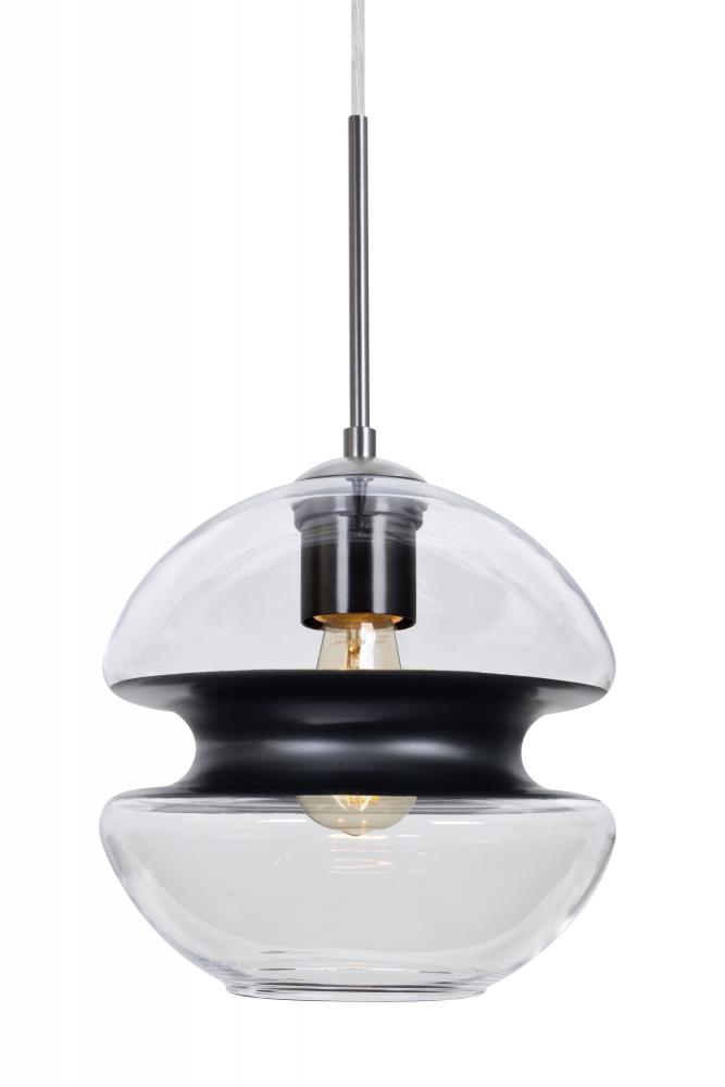 Besa, Hula 8 Cord Pendant, Clear/Black, Satin Nickel Finish, 1x8W LED Filament