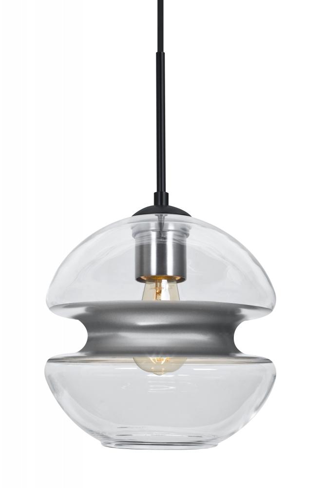 Besa, Hula 8 Cord Pendant, Clear/Silver, Black Finish, 1x8W LED Filament