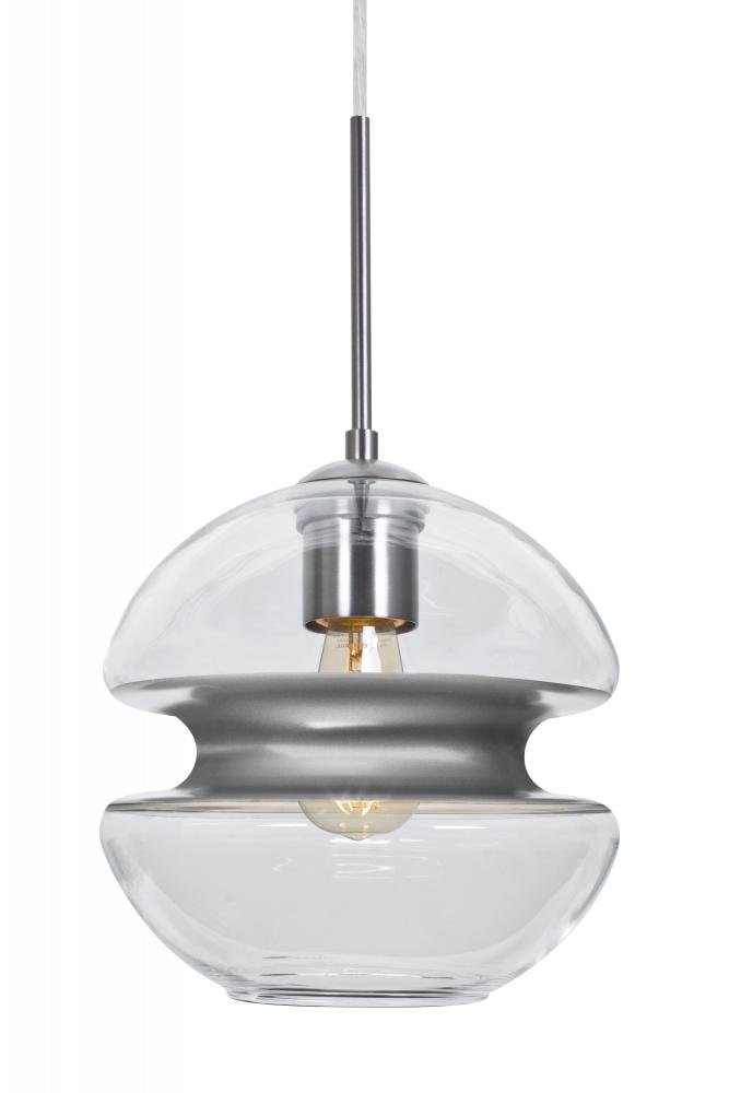 Besa, Hula 8 Cord Pendant, Clear/Silver, Satin Nickel Finish, 1x8W LED Filament