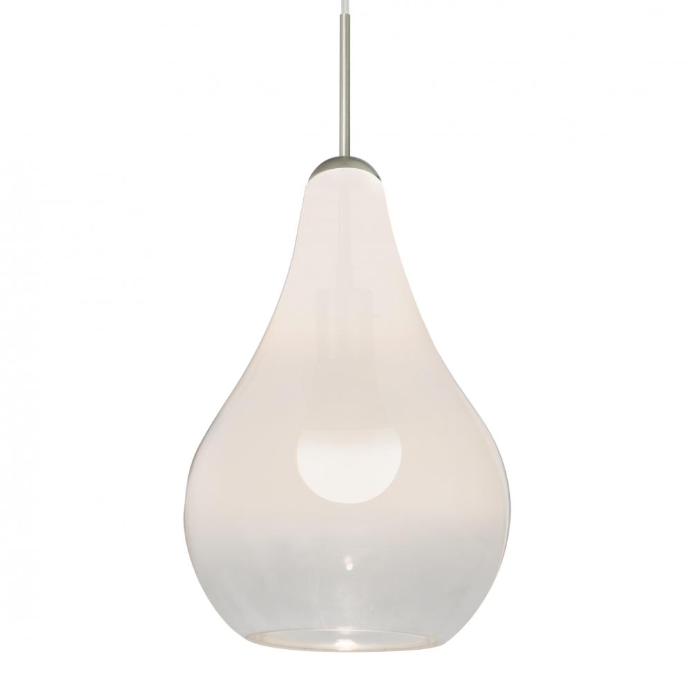 Besa, Leon Cord Pendant, Milky White/Clear, Satin Nickel Finish, 1x9W LED, 15Ft Option