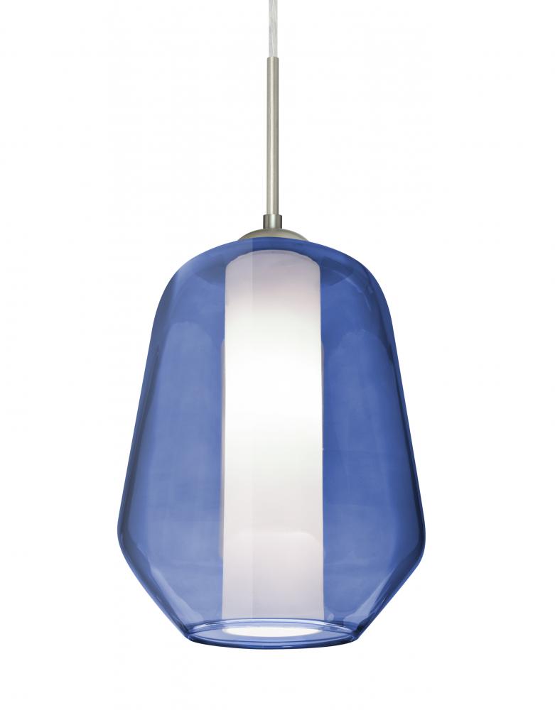 Besa Link Pendant, Blue/Opal, Satin Nickel Finish, 1x9W LED