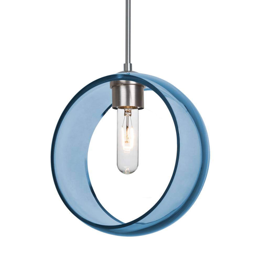 Besa Mana Pendant, Blue, Satin Nickel Finish, 1x60W Medium Base, 15Ft. Cord