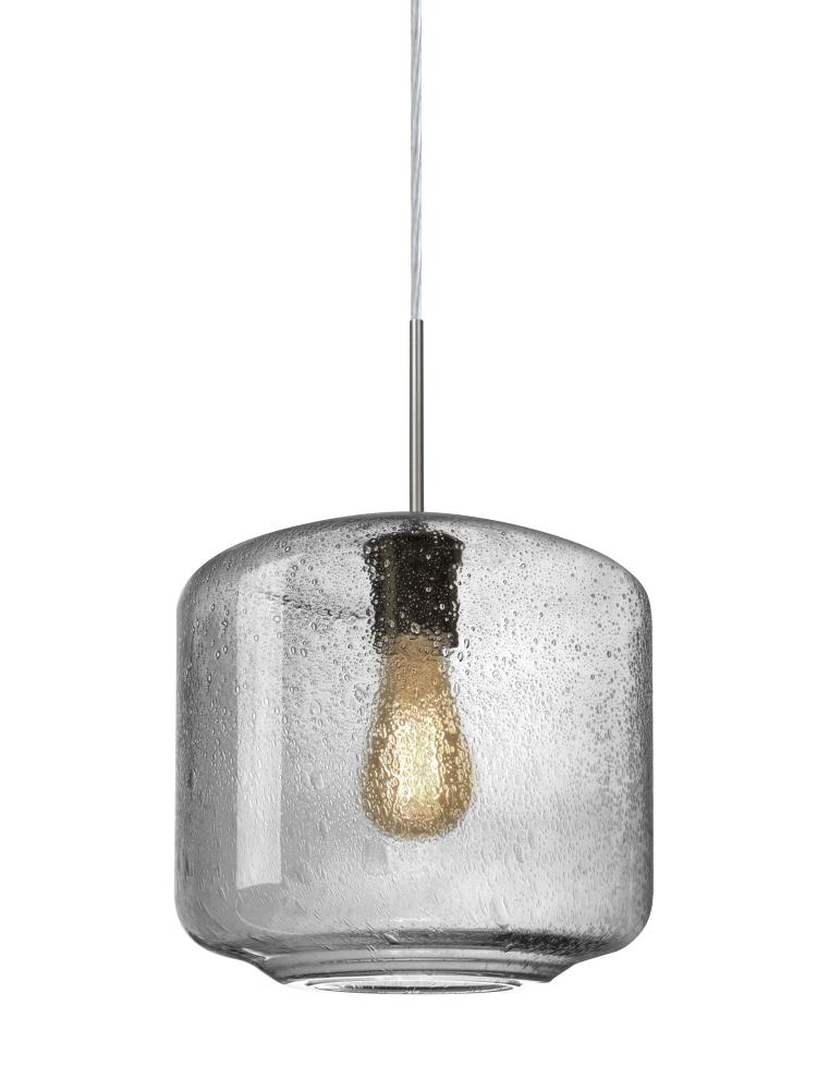 Besa Niles 10 Pendant, Clear Bubble, Satin Nickel Finish, 1x4W LED Filament, 15Ft. Cord