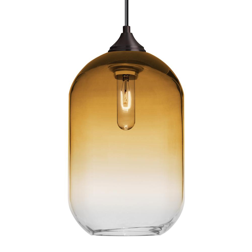 Besa, Omega 12 Cord Pendant, Amber/Clear, Bronze Finish, 1x60W Medium Base, 15Ft. Cord