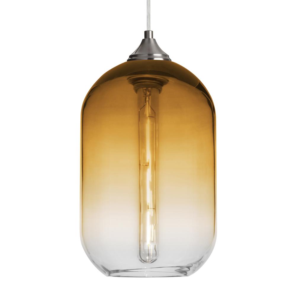 Besa, Omega 12 Cord Pendant, Amber/Clear, Satin Nickel Finish, 1x5W LED Filament, 15Ft. Cord