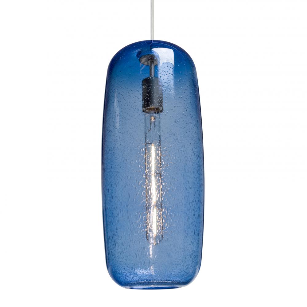 Besa, Pinot 18 Cord Pendant, Blue Bubble, Satin Nickel FInish 1x60W Incandescent