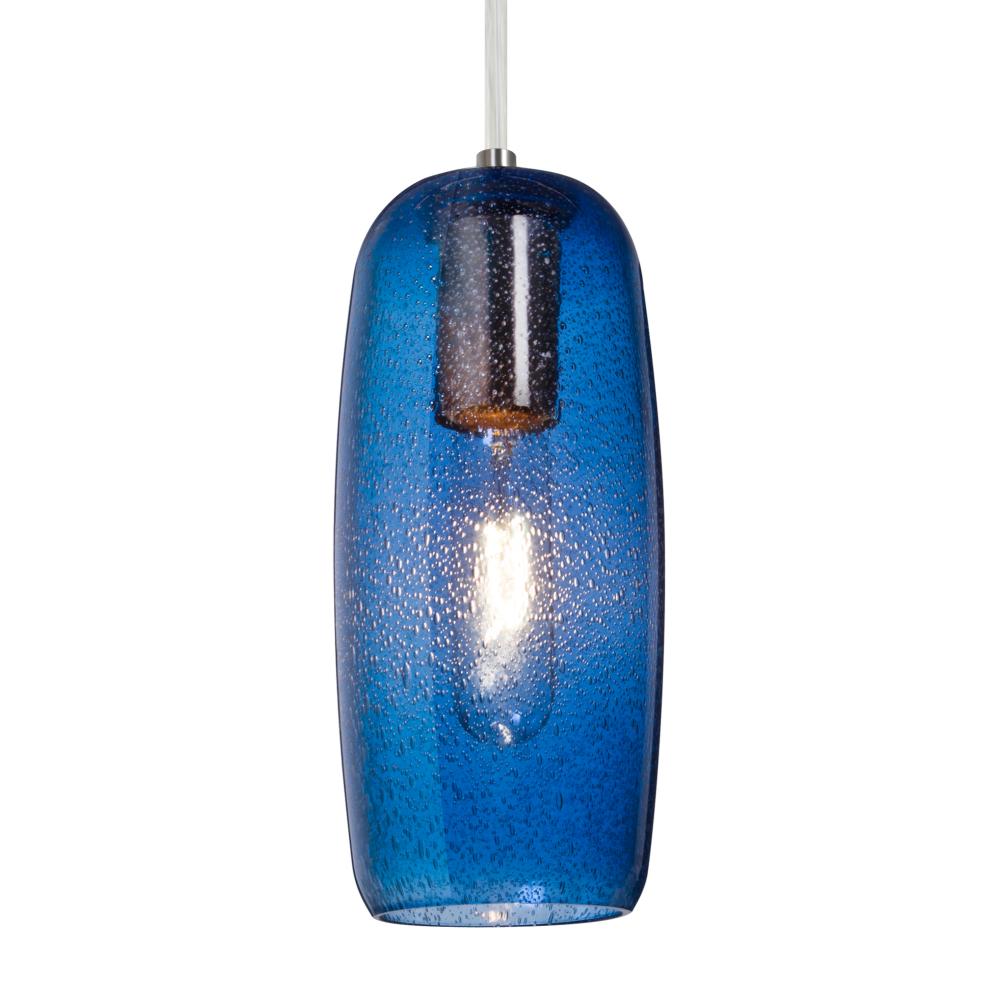 Besa, Pinot 9 Cord Pendant, Blue Bubble, Satin Nickel FInish 1x40W LED Filament