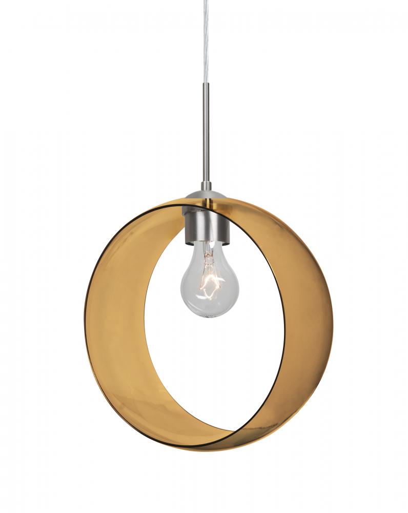 Besa, Plato Cord Pendant, Amber, Satin Nickel Finish, 1x60W Medium Base, 15Ft. Cord