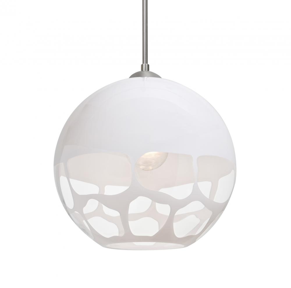 Besa, Rocky Cord Pendant, White, Satin Nickel Finish, 1x60W Medium Base, 15Ft. Cord