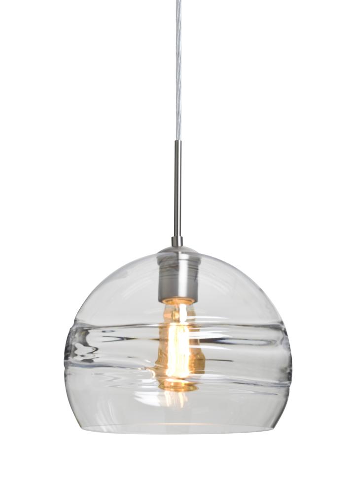 Besa Spirit 10 Pendant, Clear, Satin Nickel Finish, 1x8W LED Filament, 15Ft. Cord