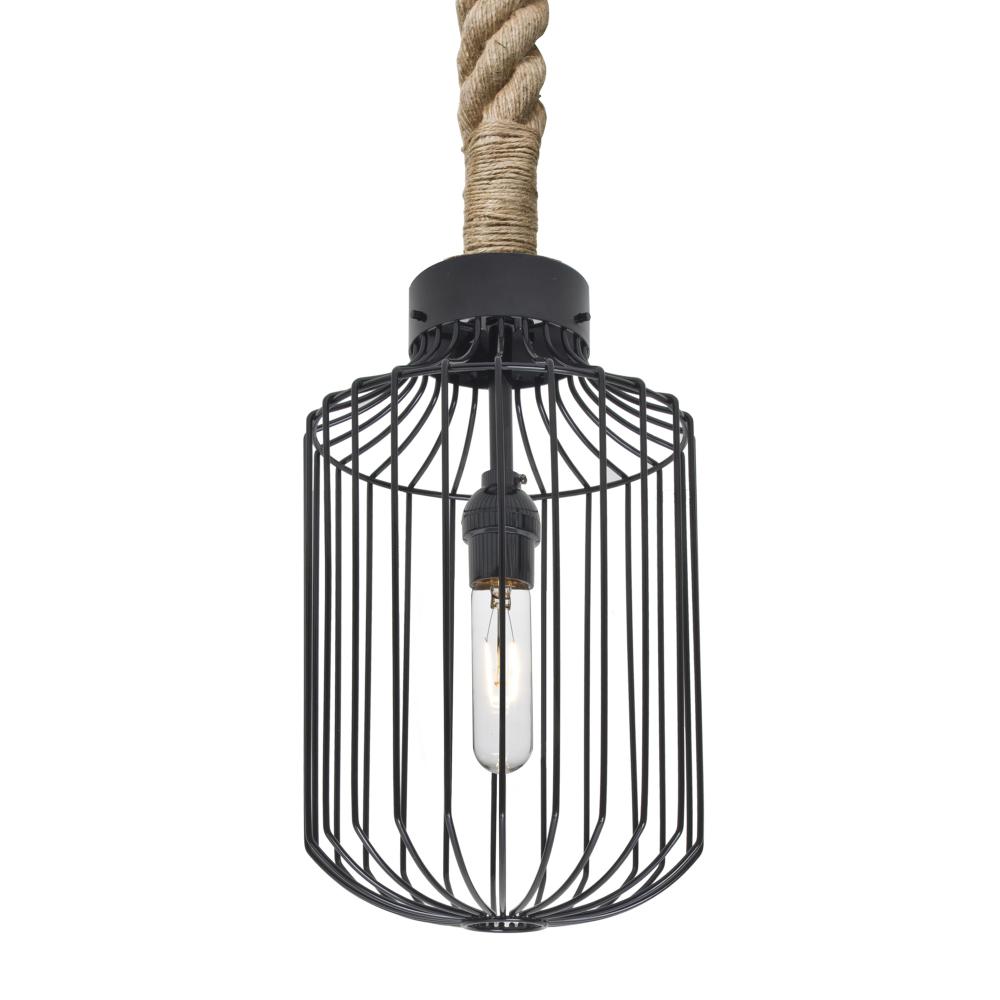 Besa Sultana Cylinder Rope Pendant, Black, 1x8W LED Filament, 15Ft. Cord