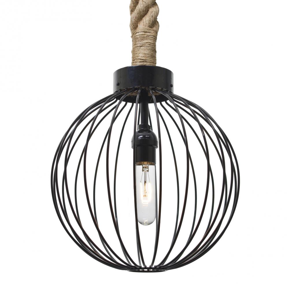 Besa Sultana Globe Rope Pendant, Black, 1x40W T10, 15Ft. Cord