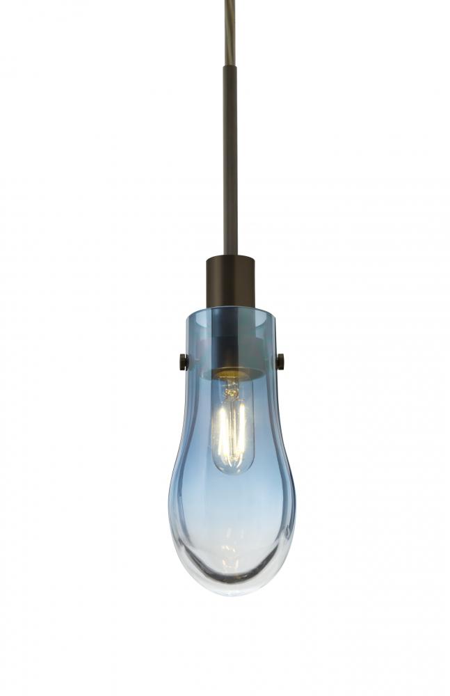 Besa, Wish Cord Pendant, Blue/Clear, Bronze Finish, 1x40W E12 Base